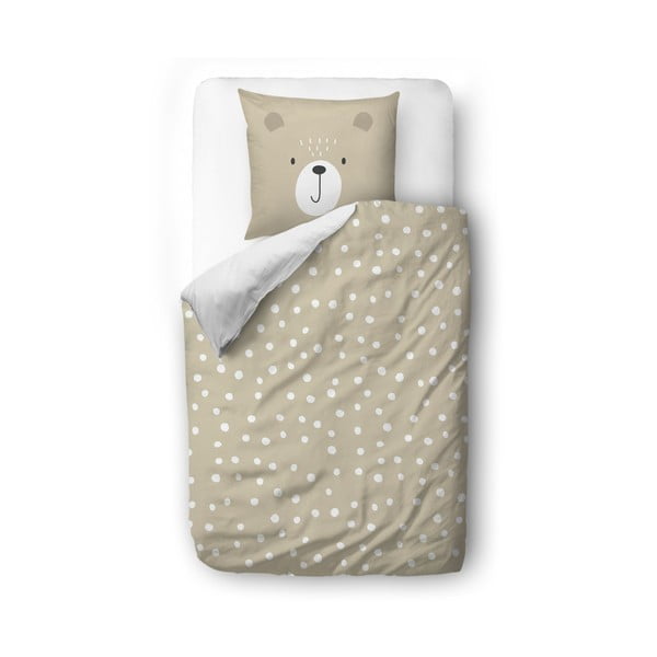 Бежов чаршаф за детско легло от памучен сатен 130x100 cm Dots from the Forest - Butter Kings
