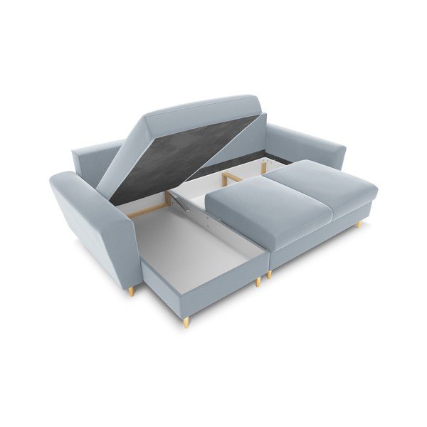 Светлосин кадифен разтегателен ъглов диван с място за съхранение Kyoto – Cosmopolitan Design-image-2