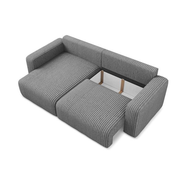 Сив сгъваем/с място за съхранение ъглов диван от рипсено кадифе (ляв ъгъл) Kona – Makamii-image-4