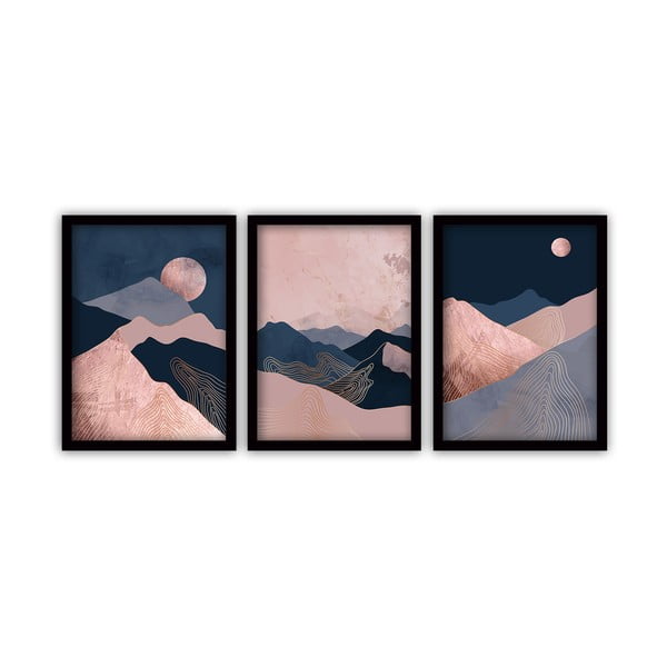 Комплект от 3 картини в черна рамка Лунна светлина, 35 x 45 cm - Vavien Artwork