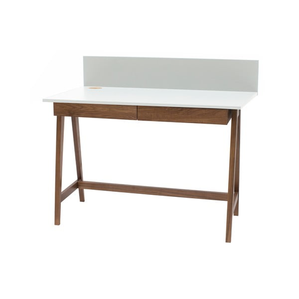 Бяло бюро с основа от ясенова дървесина, дължина 110 cm Luka Oak - Ragaba