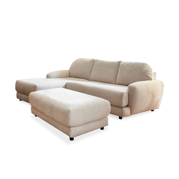 Кремав ъглов разтегателен диван (ляв ъгъл) с подложка за крака Comfy Claude - Miuform