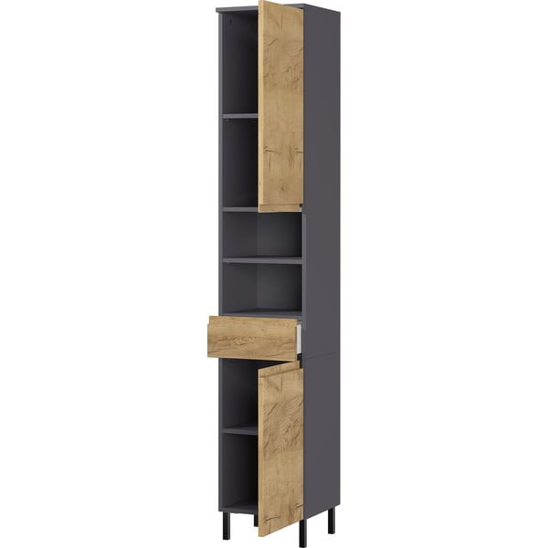 Тъмно сив висок шкаф за баня в дъбов декор 34x190 cm Salinas - Germania-image-1