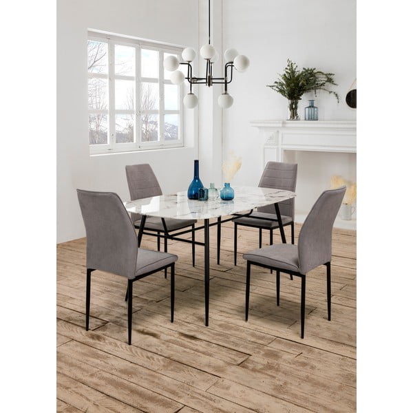 Бяла трапезна маса със стъклен плот в мраморен декор Alina - Marckeric-image-3