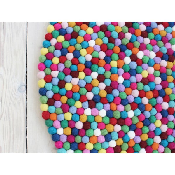 Топчест вълнен килим Multi, ⌀ 120 cm Ball Rugs - Wooldot