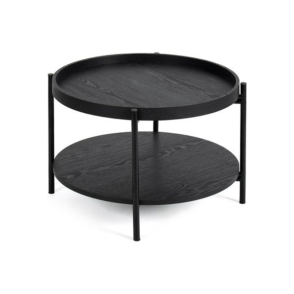 Черна кръгла масичка за кафе от декор от дъб  ø 64 cm Hagen – Bonami Essentials