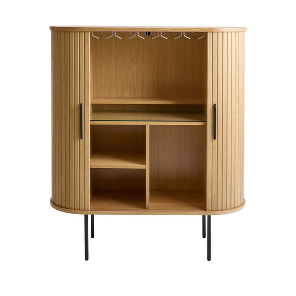 Шкаф за вино от дъбов декор  с плъзгащи се врати в естествен цвят 100x118x40 cm Nola – Unique Furniture-image-4