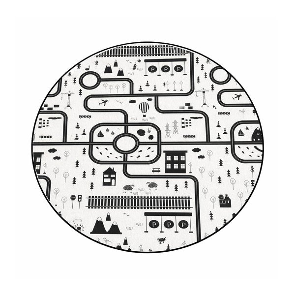 Черно-бял детско килимче за игра подходящо за пране ø100 cm In My Town – Mila Home