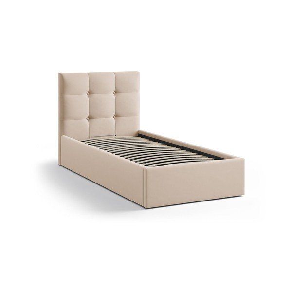 Светлокафяво единично легло 90x200 cm тапицирано с място за съхранение с включена подматрачна рамка Phaedra – Micadoni -image-2