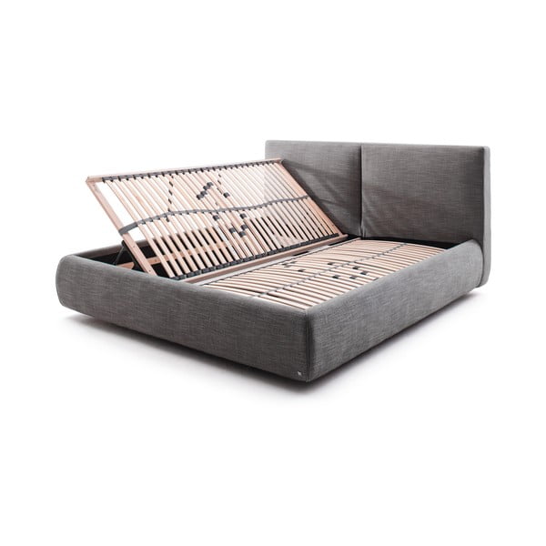 Тъмносиво двойно легло 180x200 cm тапицирано с място за съхранение с включена подматрачна рамка Atesio – Meise Möbel-image-2