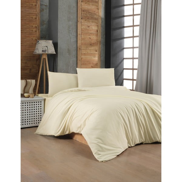 Светложълто памучно спално бельо за единично легло 140x200 cm - Mijolnir