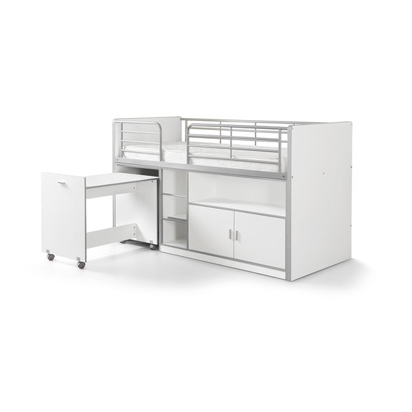 Бяло двуетажно легло с разтегателна маса и място за съхранение , 200 x 90 cm Bonny - Vipack