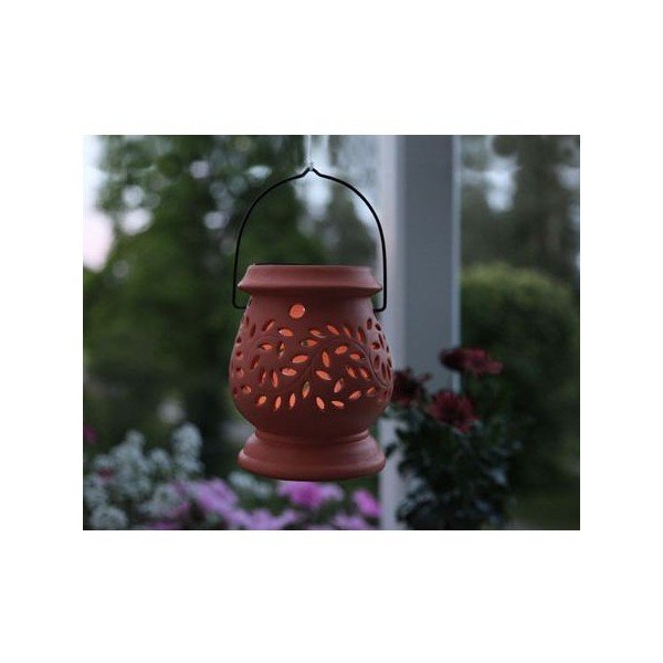 Червен керамичен външен LED фенер, височина 14 cm Clay - Star Trading-image-2