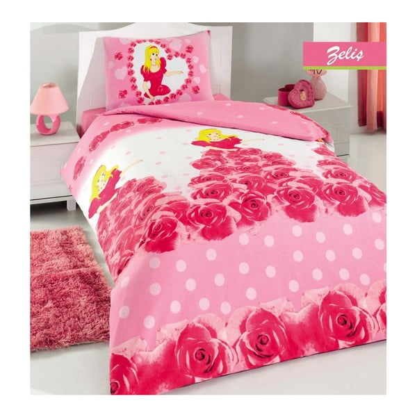 Комплект детско памучно спално бельо за единично легло с чаршаф Princessa, 160 x 220 cm - Unknown