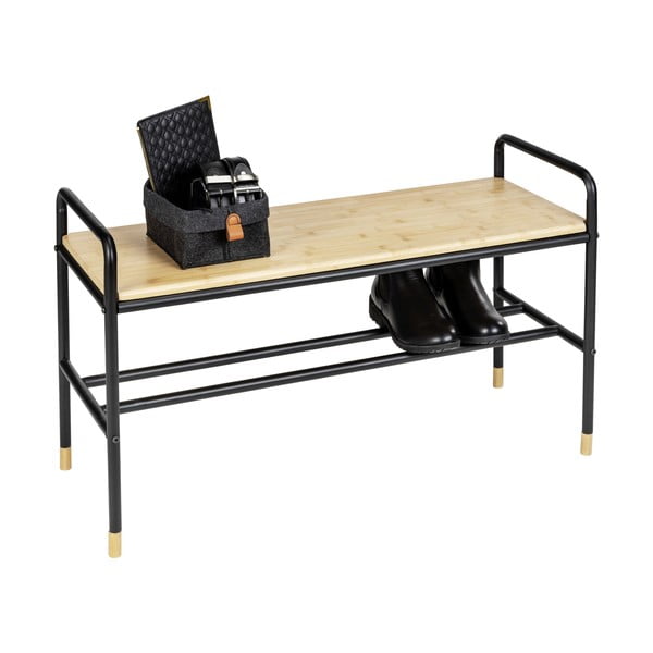 Черен/естествен метален шкаф за обувки с пейка Loft - Wenko-image-4