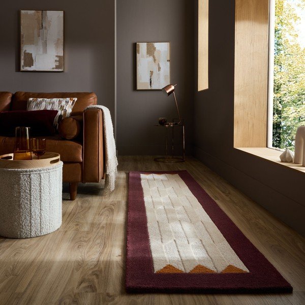 Бордо/в естествен цвят ръчно изработена вълнена пътека 60x230 cm Apex Border Wool – Flair Rugs-image-1