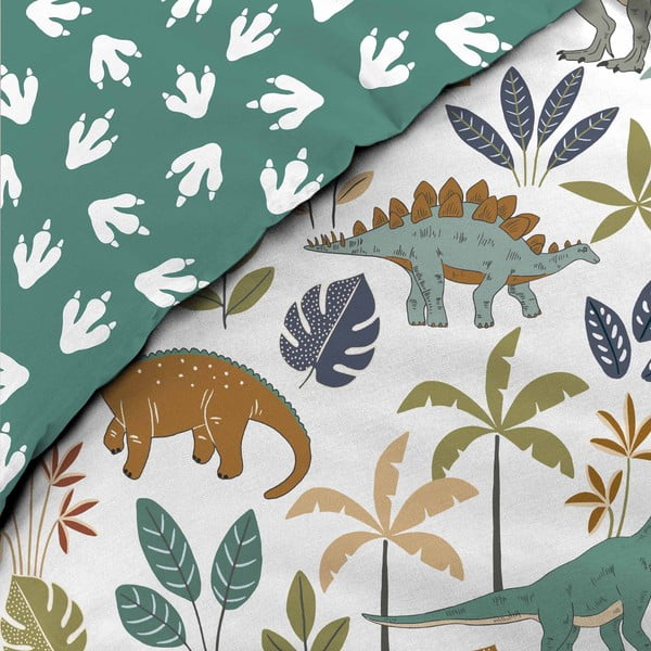 Бяло/зелено единично  памучно детско спално бельо 140x200 cm Dina – douceur d'intérieur-image-2