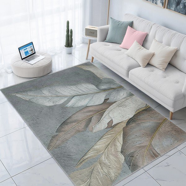 Зелено-сив килим подходящ за пране 80x150 cm Dusty Leaves – Mila Home-image-1
