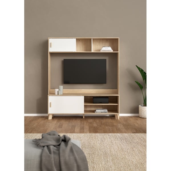 TV комплект от дъбов декор в бял и естествен цвят 159x181x48 cm Ikast – Tvilum-image-1