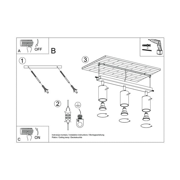 Сива лампа за таван , дължина 45 cm Etna - Sollux-image-4