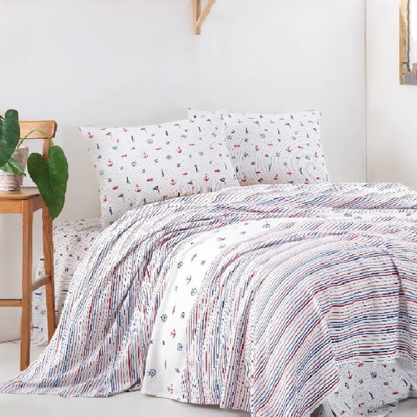 Комплект памучна покривка за единично легло с чаршаф и калъфки за възглавници Модел, 160 x 220 cm - Unknown