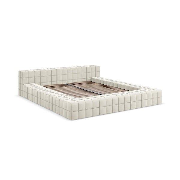 Кремаво двойно тапицирано легло с включена подматрачна рамка 140x200 cm Akela – Makamii