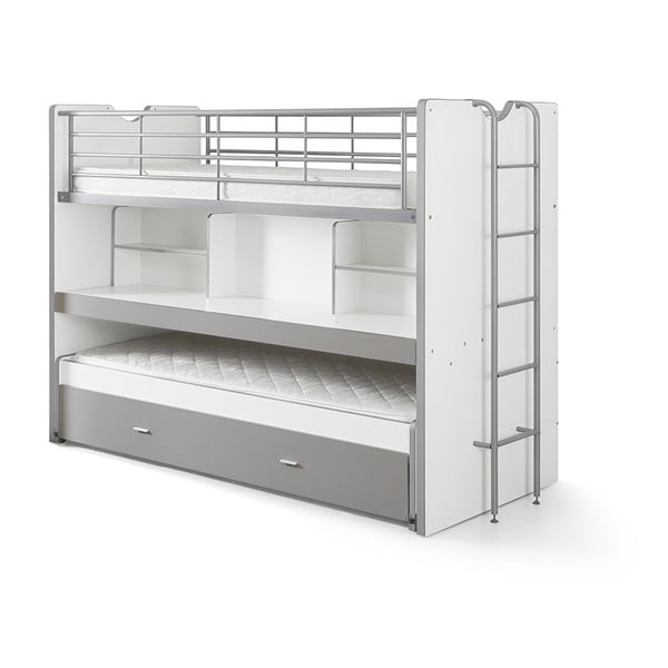 Бяло-сиво двуетажно разтегателно детско легло с място за съхранение и включена подматрачна рамка 90x200 cmBonny – Vipack