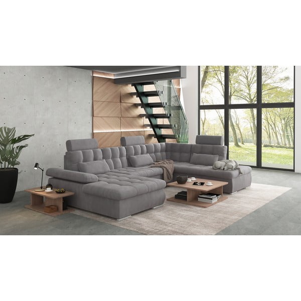 Сив разтегателен ъглов диван с място за съхранение (десен ъгъл/U форма) Merkur – Ropez-image-3