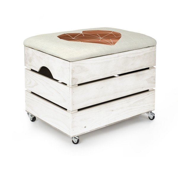 Бяла кутия за съхранение със седалка Сърце, 50 x 35 cm - Really Nice Things