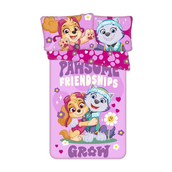 Розово памучно детско спално бельо 100x135 cm Paw Patrol "Pawsome friendships grow" – Jerry Fabrics