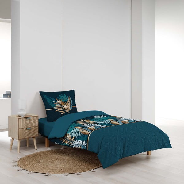 Единично  памучно спално бельо в петролен цвят 140x200 cm Alianor – douceur d'intérieur-image-2