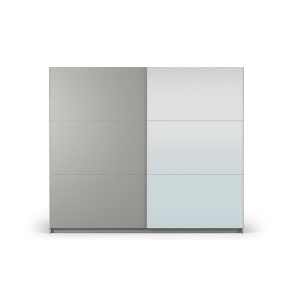 Сив гардероб с огледало и плъзгащи се врати 250x215 cm Lisburn - Cosmopolitan Design