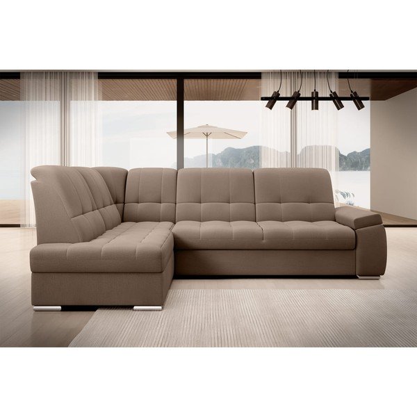 Кафяв кадифен разтегателен ъглов диван с място за съхранение (ляв ъгъл L форма) Sado – ELTAP-image-3