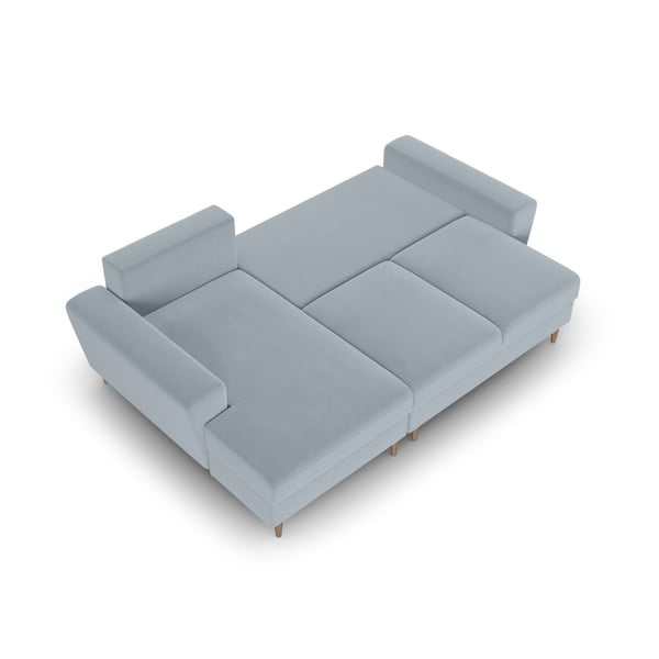 Светлосин кадифен разтегателен ъглов диван с място за съхранение (ляв ъгъл) Kyoto – Cosmopolitan Design-image-2