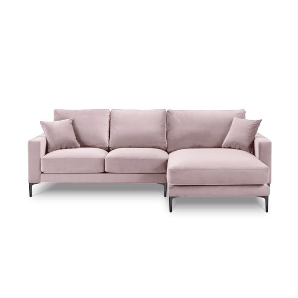 Розов ъглов диван от кадифе , десен ъгъл Harmony - Kooko Home