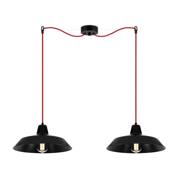 Червена висяща лампа с 2 черни абажура Cinco - Bulb Attack
