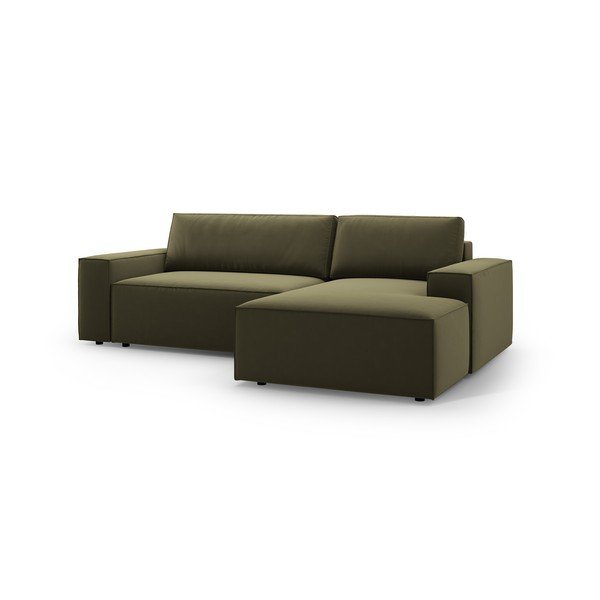 Зелен кадифен разтегателен с място за съхранение ъглов диван (десен ъгъл) Jodie – Micadoni -image-3