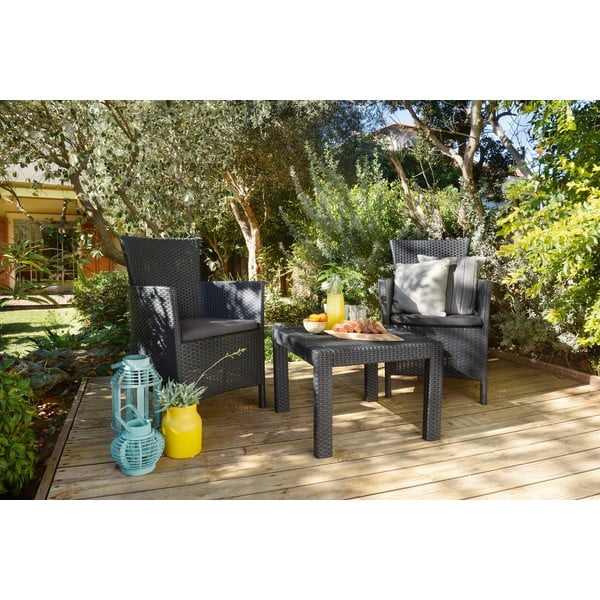 Антрацитен градински комплект за отдих от изкуствен ратан за 2 Rosario – Keter-image-3