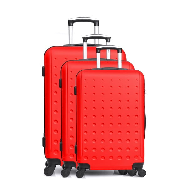 Комплект от 3 червени куфара Taurus с количка - Hero