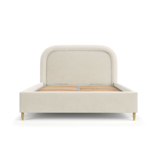 Кремаво тапицирано двойно легло с място за съхранение с включена подматрачна рамка 160x200 cm Mija – Maison de Rêve-image-2