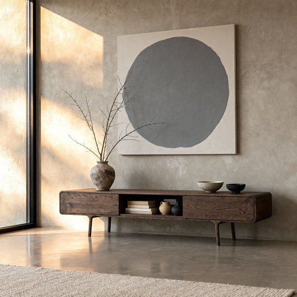 Кафява маса за телевизор от масивен дъб 220x45x45 cm Fawn – Gazzda-image-3