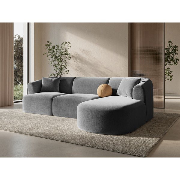 Светлосив кадифен ъглов диван (десен ъгъл) Campi – Cosmopolitan Design-image-1