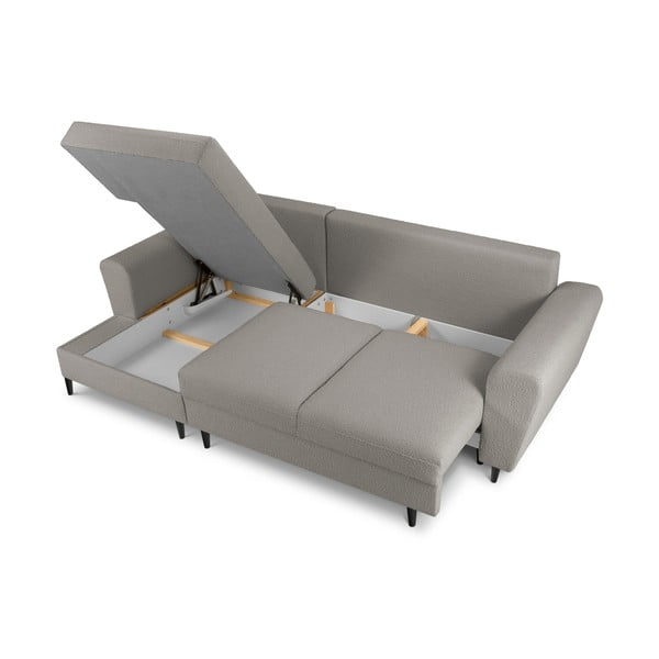 Светлосив разтегателен ъглов диван с място за съхранение от прежда с примки от букле (ляв ъгъл) Kyoto – Cosmopolitan Design-image-3