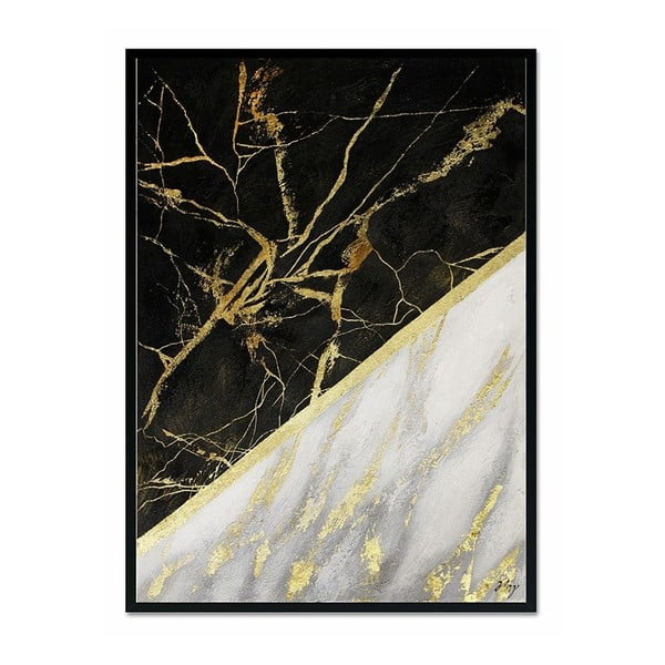 Ръчно рисувана картина на стената Златен и черен мрамор, 53 x 73 cm - JohnsonStyle