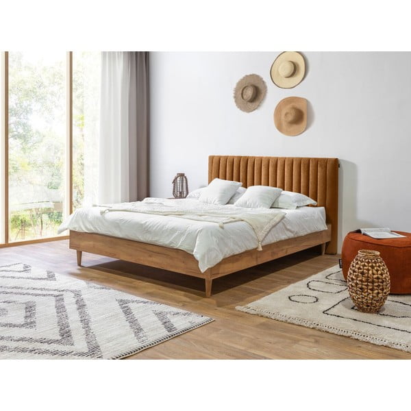 Двойно легло с решетка 160x200 cm в меден/естествен цвят Oceane - Bobochic Paris-image-1