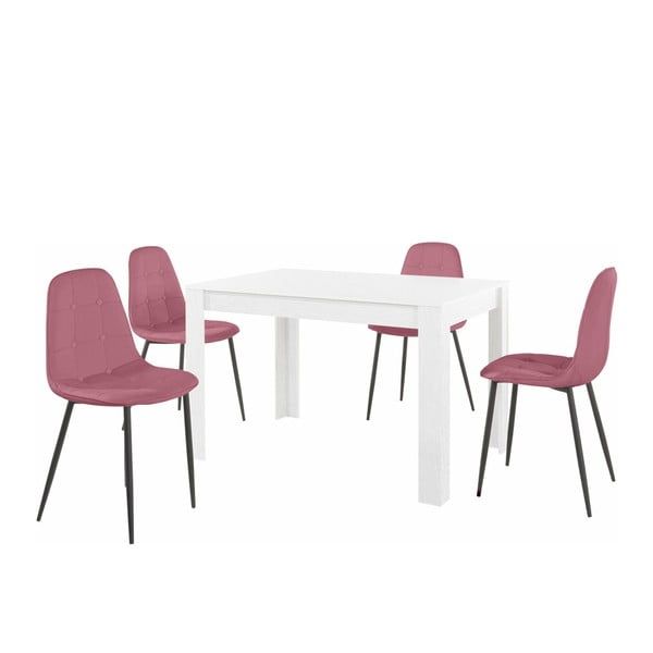 Set bílého jídelního stolu a 4 růžových jídelních židlí Støraa Lori Lamar