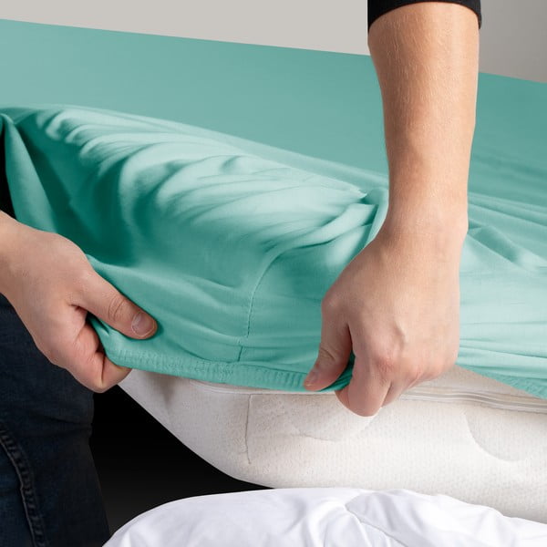 Тюркоазен еластичен чаршаф от джърси 200x200 cm Amber – Restilo-image-3