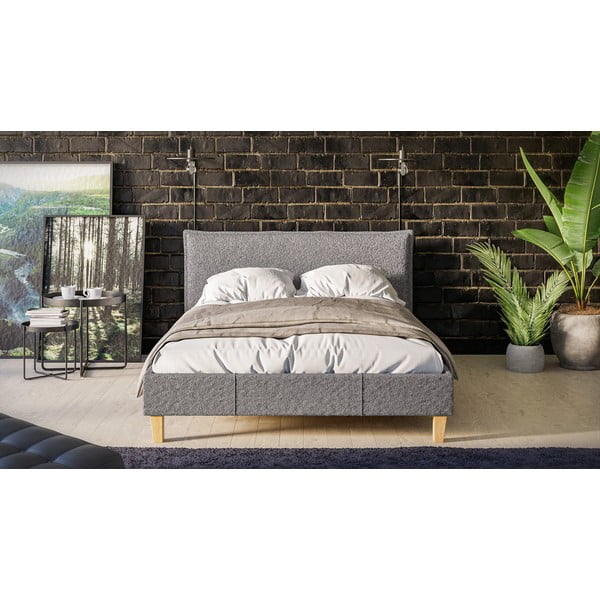 Сиво тапицирано двойно легло с решетка 140x200 cm Tina - Ropez-image-1