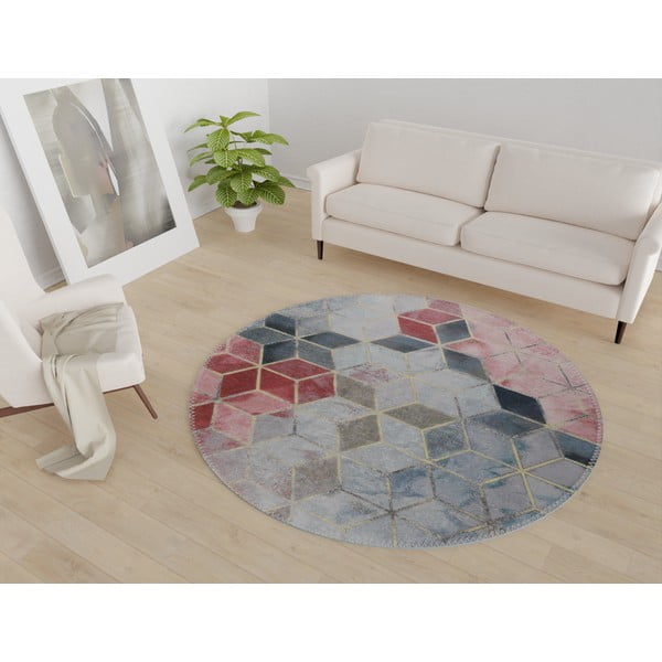 Розов и светлосив кръгъл миещ се килим ø 80 cm - Vitaus-image-1