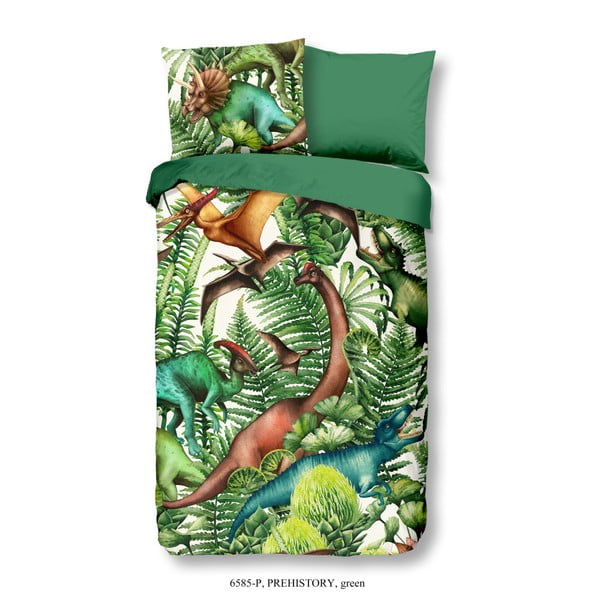 Детско памучно спално бельо за единично легло Prehistory Green, 140 x 200 cm - Good Morning